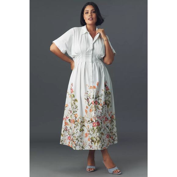Anthropologie Dresses & Skirts - nwt ANTHROPOLOGIE EXQUISE sz 2X The Tobie Pleated midi dress in white floral